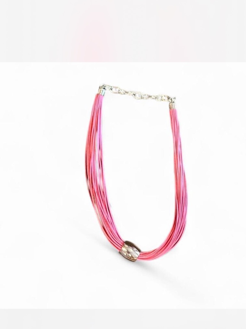 Multi-Strand Pink Statement Necklace with Silver Accent